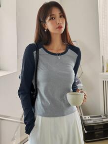 DAZY 兩色調撥線針織tee - 彩色 - 查看 4