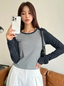 DAZY 兩色調撥線針織tee - 彩色 - 查看 5