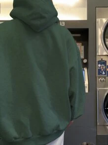 DAZY Capucha térmica con estampado de letra de hombros caídos con cordón - Verde Oscuro - Ver 2