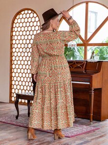 Rusttydustty Plus Floral Print Lantern Sleeve Without Belt - Multicolor - View 2