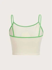 ROMWE Kawaii Cami corto con estampado de dibujos animados ringer - Beis - Ver 3