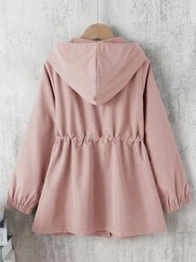 SHEIN Girls Drawstring Waist Hooded Coat - Dusty Pink - View 2