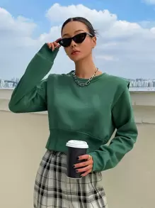 DAZY 素色圓領短款運動衫 - 綠色 - 查看 1