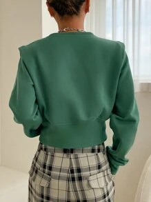 DAZY 素色圓領短款運動衫 - 綠色 - 查看 2