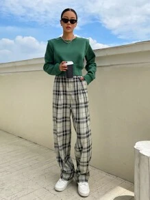 DAZY 素色圓領短款運動衫 - 綠色 - 查看 8