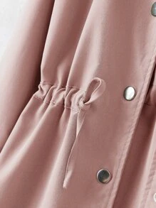 SHEIN Girls Drawstring Waist Hooded Coat - Dusty Pink - View 6