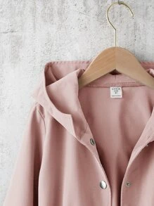 SHEIN Girls Drawstring Waist Hooded Coat - Dusty Pink - View 7