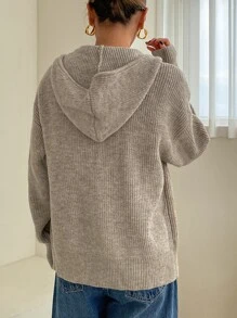 DAZY Drop Shoulder Hooded Cardigan,Long Sleeve Tops,Fall Clothes Jacket - Grey - View 2