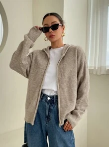 DAZY Drop Shoulder Hooded Cardigan,Long Sleeve Tops,Fall Clothes Jacket - Grey - View 1