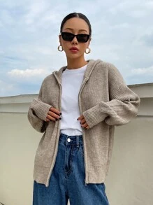 DAZY Drop Shoulder Hooded Cardigan,Long Sleeve Tops,Fall Clothes Jacket - Grey - View 4