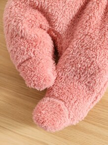 Bebé Conjunto de pijama de dos tonos de manga raglán con diseño de orejas 3D con capucha de pie - Rosa - Ver 7