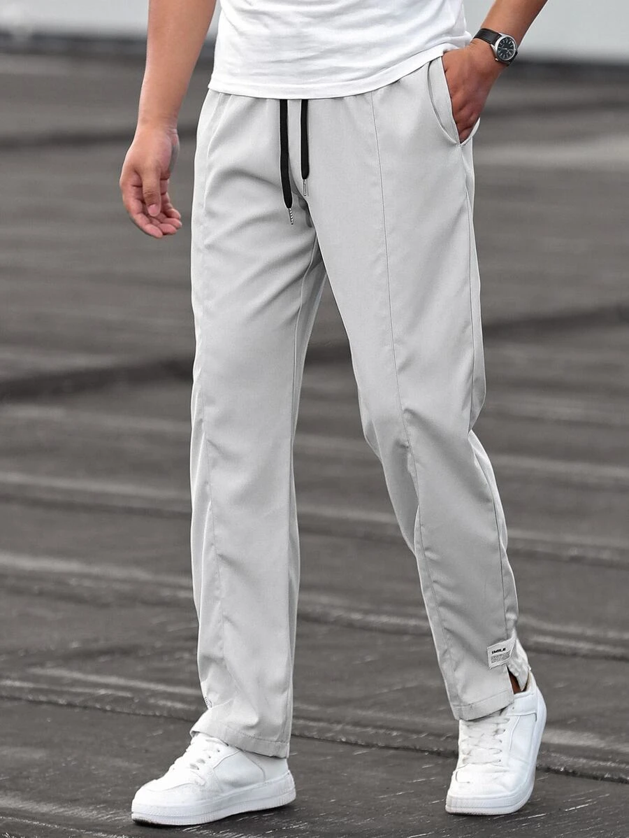 Manfinity Homme Pantalones De Cordón Para Hombres Con Letras Parcheadas - Gris Claro - Ver 1