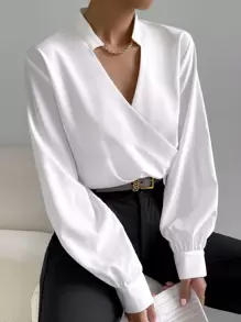 Chiquease Camisa unicolor de cuello cruzado - Blanco - Ver 6