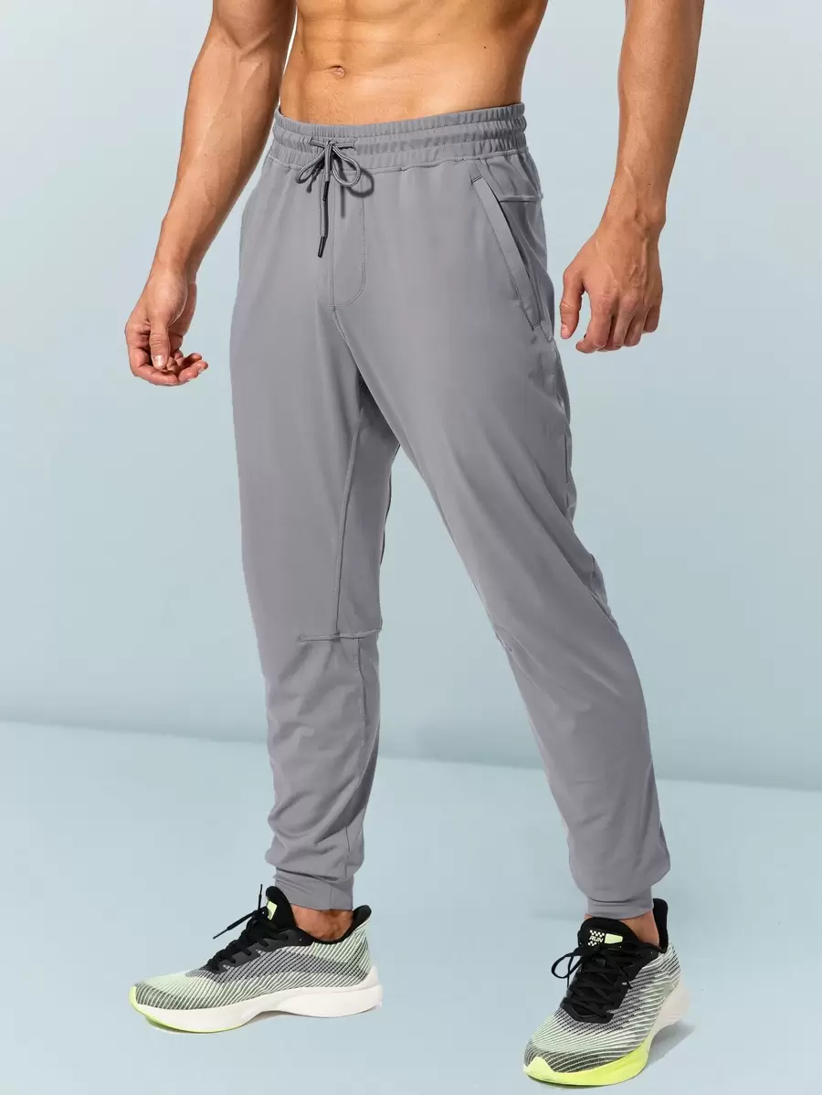 G Gradual Men Drawstring Waist Zipper Pocket Sports Trousers - Light Grey - View 1