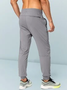 G Gradual Men Drawstring Waist Zipper Pocket Sports Trousers - Light Grey - View 2