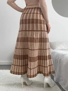 SHEIN LUNE Plaid Pattern High Waist Knit Skirt - Multicolor - View 2