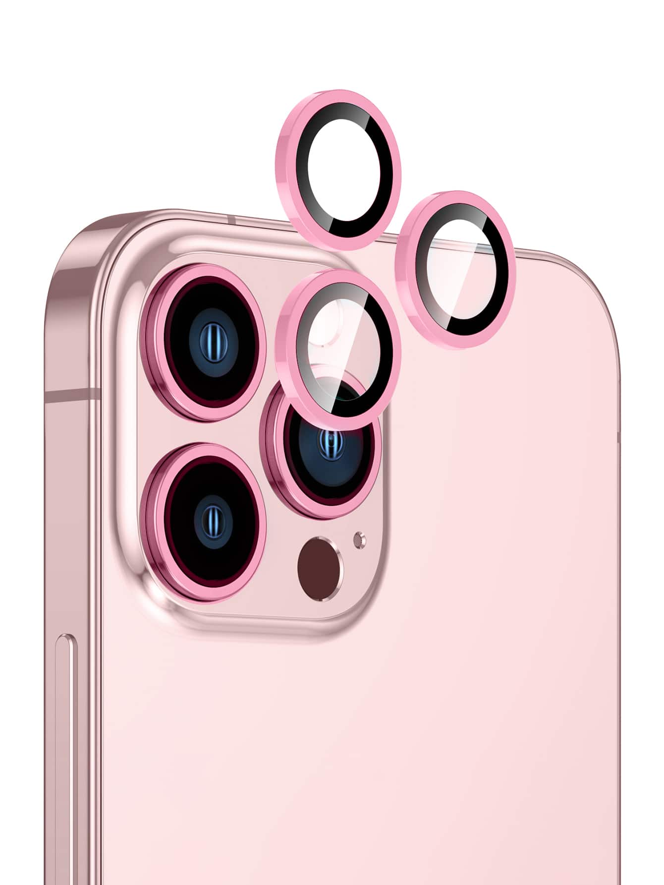 3 件夜光镜头保护膜适用于 15/15Pro/15Plus/15Promax 生日、家人、朋友礼物合金金属带钢化玻璃全覆盖，镜头保护膜，手机配件防水防震防摔防摔防刮防指纹 - 粉色 - 查看 1