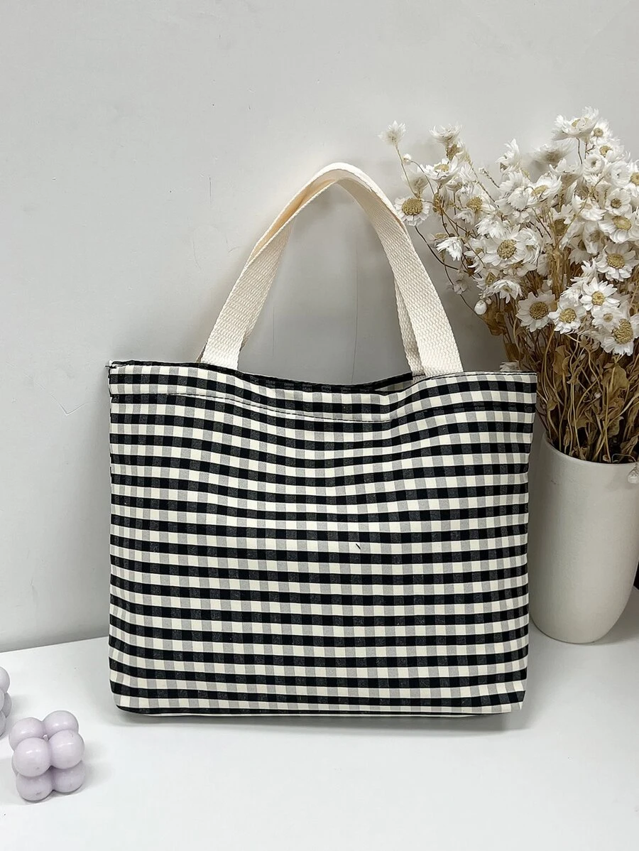 Gingham Pattern Shopper Bag - Multicolor - View 1