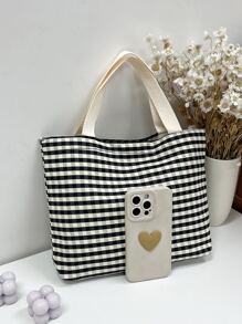 Gingham Pattern Shopper Bag - Multicolor - View 8