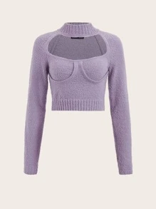 SHEIN EZwear Jersey de cuello gargantilla de manga raglán bustier - Lila Púrpura - Ver 1