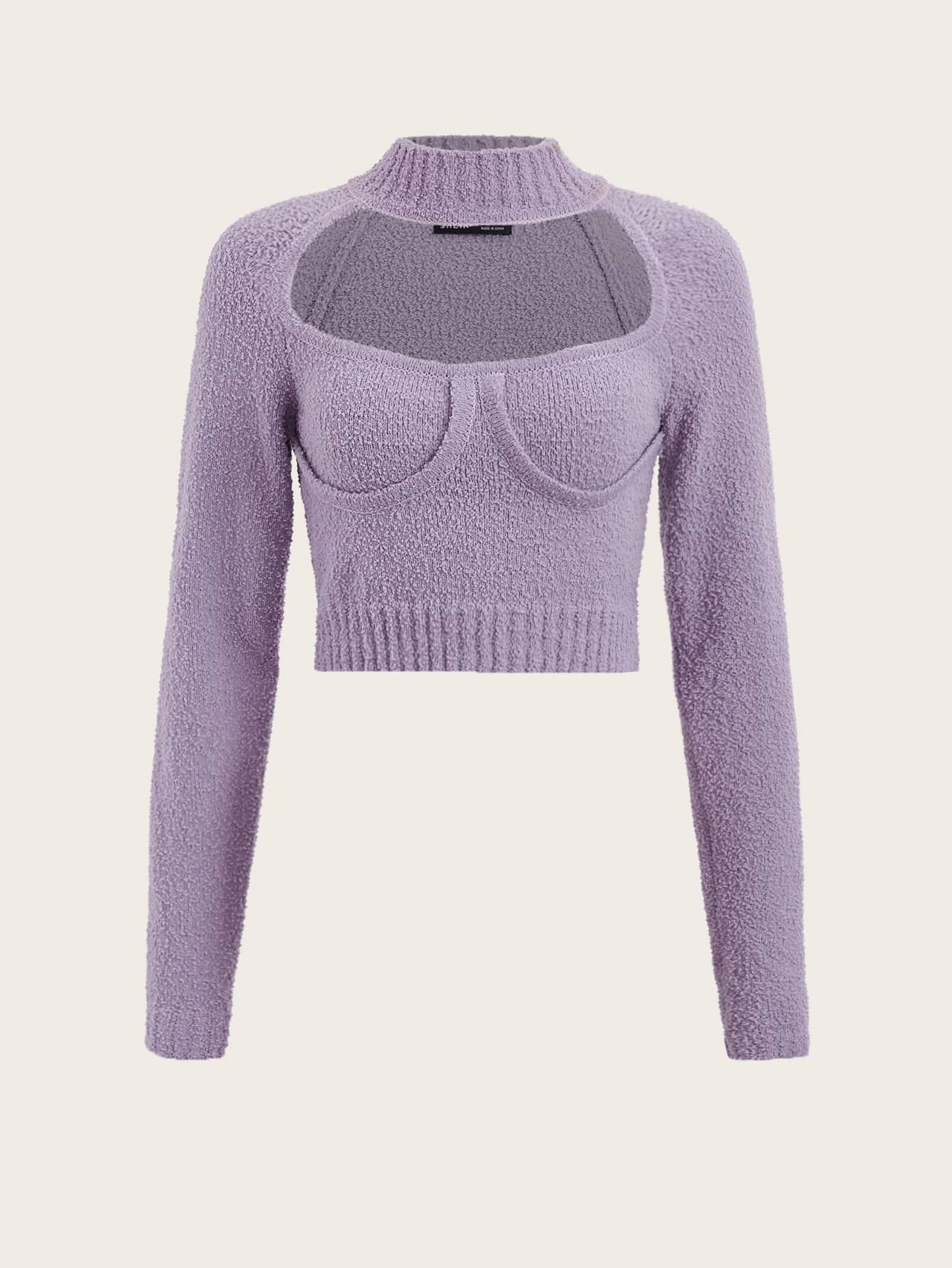 SHEIN EZwear Jersey de cuello gargantilla de manga raglán bustier - Lila Púrpura - Ver 1