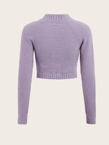 SHEIN EZwear Jersey de cuello gargantilla de manga raglán bustier - Lila Púrpura - Ver 2