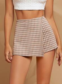 SHEIN Essnce 雙色格子不對稱下擺裙裤 - 彩色 - 查看 1