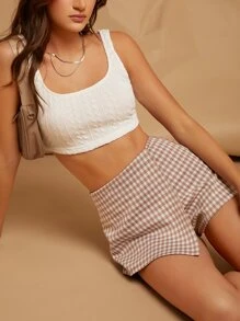 SHEIN Essnce 雙色格子不對稱下擺裙裤 - 彩色 - 查看 4