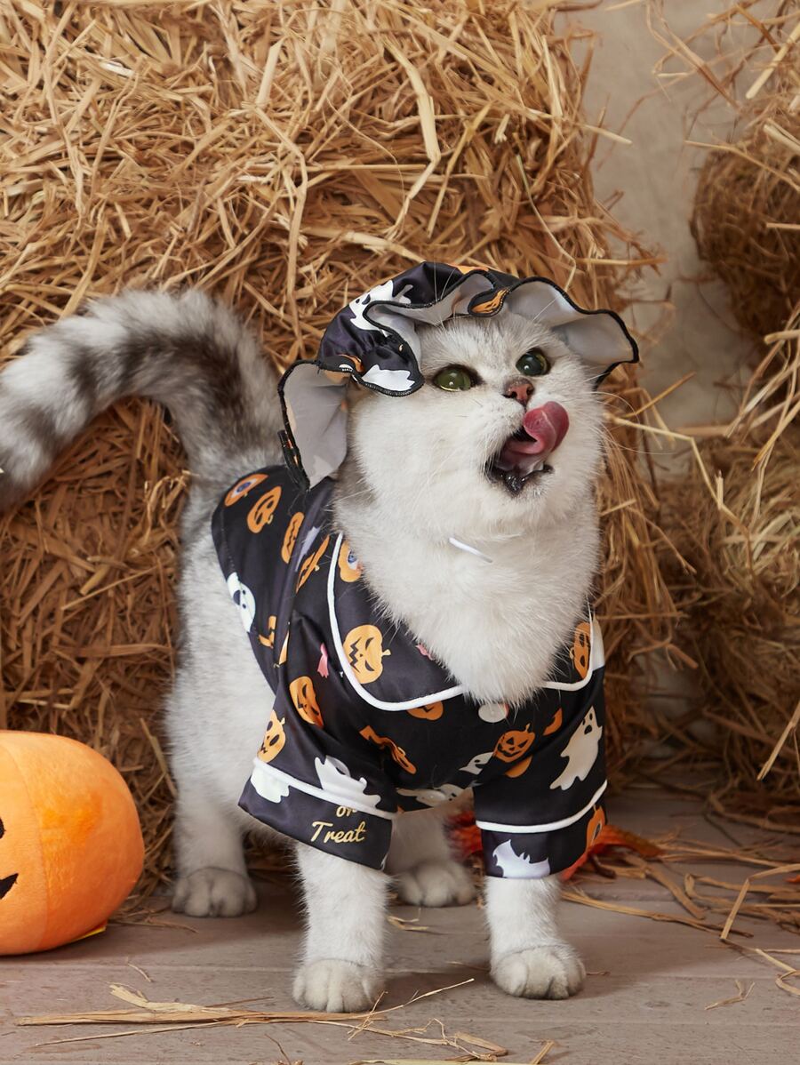 PETSIN Halloween Pumpkin And Ghost Patterned Loungewear - Black - View 1