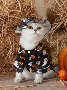 PETSIN Halloween Pumpkin And Ghost Patterned Loungewear - Black - View 6