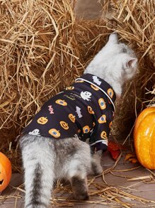 PETSIN Halloween Pumpkin And Ghost Patterned Loungewear - Black - View 7