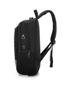 Men Slogan Graphic USB Charging Port Laptop Backpack - Black - View 5