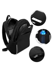 Men Slogan Graphic USB Charging Port Laptop Backpack - Black - View 6