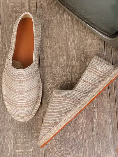 男士條紋圖案編織度假戶外帆布樂福鞋