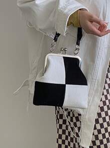 Túi vai Khối Màu Tay cầm Top Đúng mốt - Đen và trắng - Xem 2