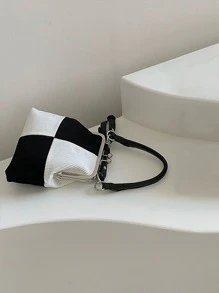 Túi vai Khối Màu Tay cầm Top Đúng mốt - Đen và trắng - Xem 4