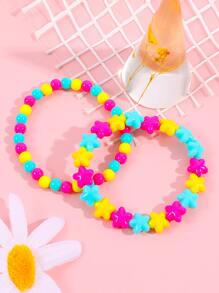 2pcs Girls Star Decor Beaded Bracelet - Multicolor - View 1