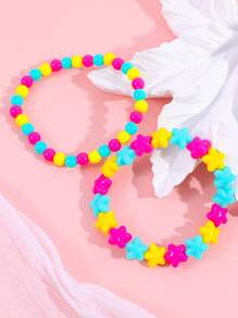 2pcs Girls Star Decor Beaded Bracelet - Multicolor - View 2