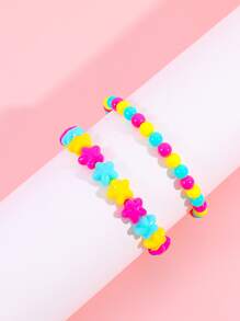 2pcs Girls Star Decor Beaded Bracelet - Multicolor - View 3
