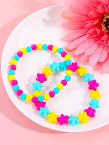 2pcs Girls Star Decor Beaded Bracelet - Multicolor - View 5