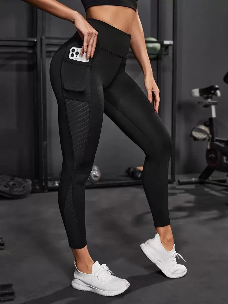 Powerista Cropped Gym Leggings Seamless Tummy Control Training Tights With Side Phone Pocket Yoga Women Pants - Black - View 1