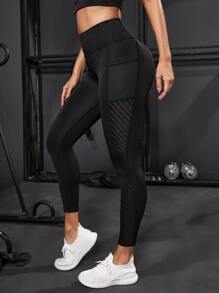 Powerista Cropped Gym Leggings Seamless Tummy Control Training Tights With Side Phone Pocket Yoga Women Pants - Black - View 2
