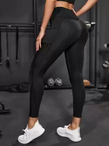 Powerista Cropped Gym Leggings Seamless Tummy Control Training Tights With Side Phone Pocket Yoga Women Pants - Black - View 3