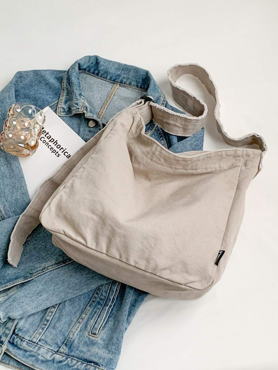 標籤裝飾帆布流浪包書包適合畢業生、青少年女孩、新生、大二、大三和大四學生、大學和高中，非常適合戶外、旅行和返校 - 淺灰色 - 查看 1