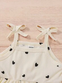 SHEIN Vintaside Kids 嬰兒女孩心形印花內衣連體裙和髮帶套裝 - 杏色 - 查看 3