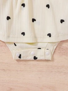 SHEIN Vintaside Kids 嬰兒女孩心形印花內衣連體裙和髮帶套裝 - 杏色 - 查看 6