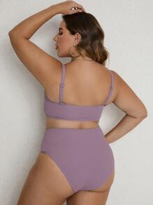 SHEIN Swim Curve 大尺碼交叉包覆推上去比基尼套裝，夏日海灘必備 - 淡紫色 - 查看 2