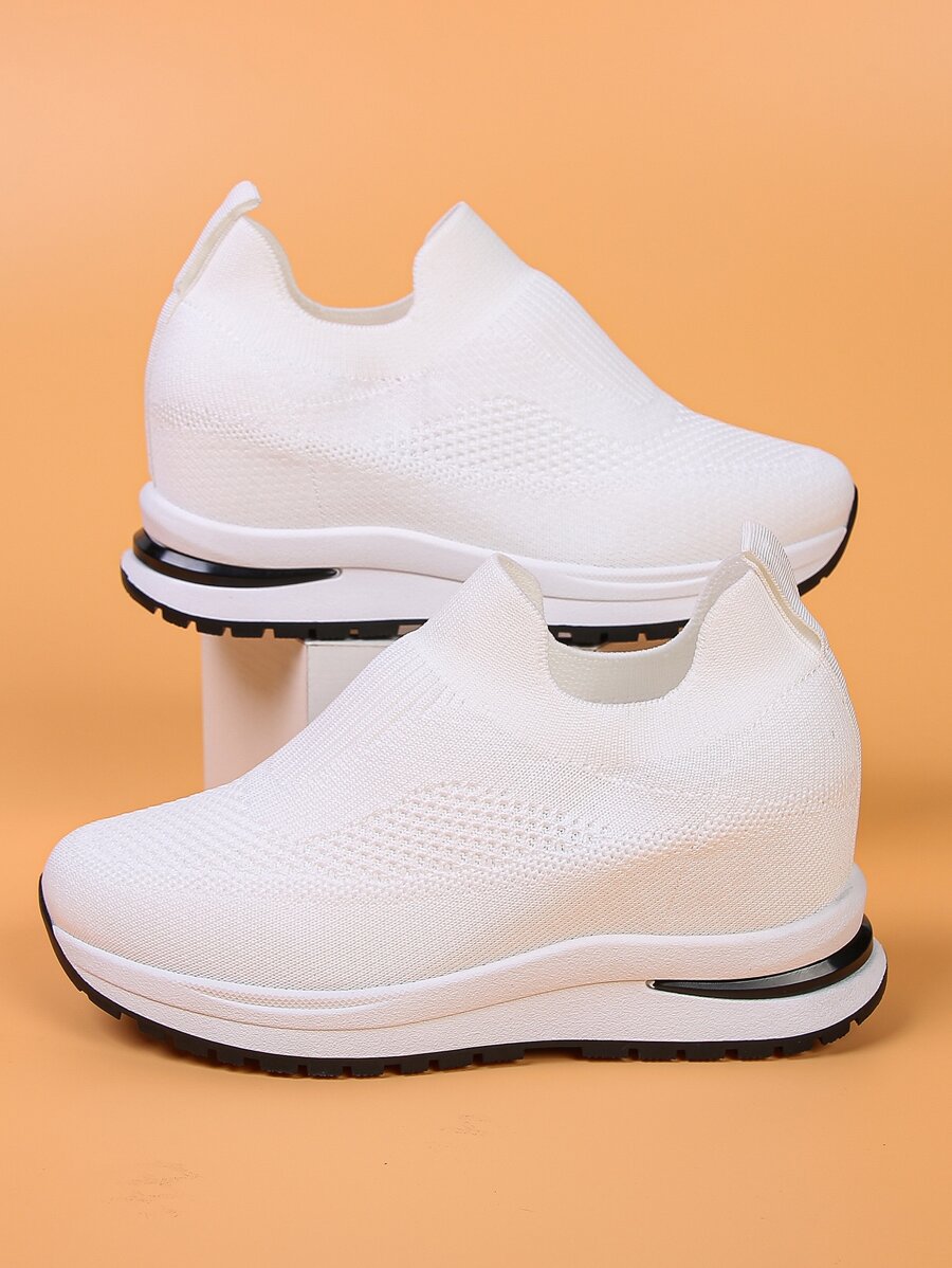 Slip On Wedge Sneakers - White - View 1