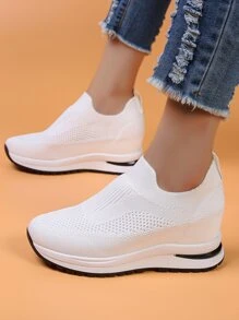 Slip On Wedge Sneakers - White - View 3