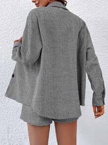 SHEIN Unity Abrigo con estampado de pata de gallo de hombros caídos & Shorts - Blanco y Negro - Ver 2